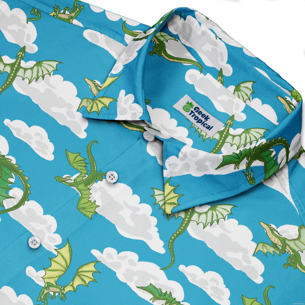 Pixel Dragon Video Game Sky Button Up Shirt Geek Nerd adult sizing Designs by Nathan fantasy prints