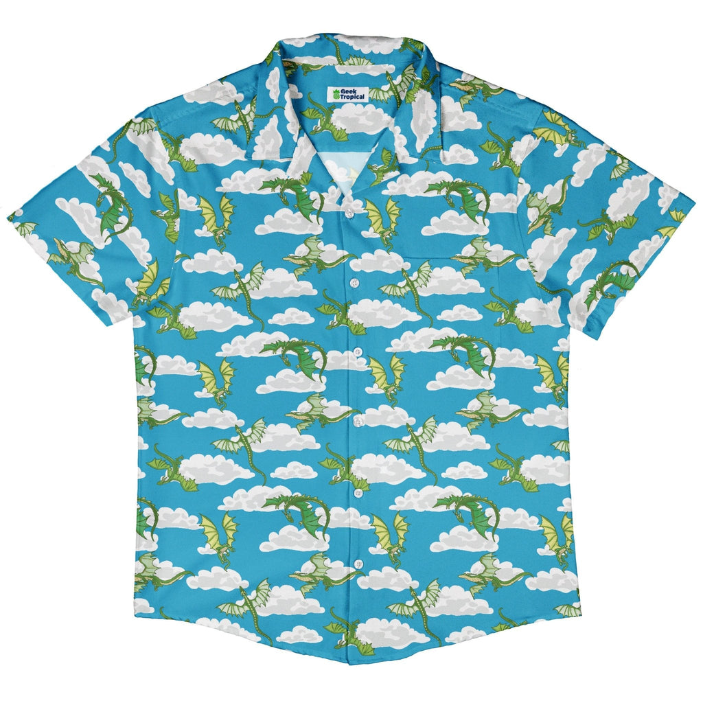 Pixel Dragon Video Game Sky Button Up Shirt Geek Nerd adult sizing Designs by Nathan fantasy prints