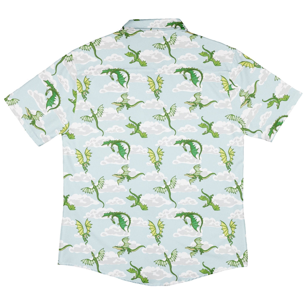 Pixel Dragon Video Game Mist Button Up Shirt Geek Nerd adult sizing Designs by Nathan fantasy prints