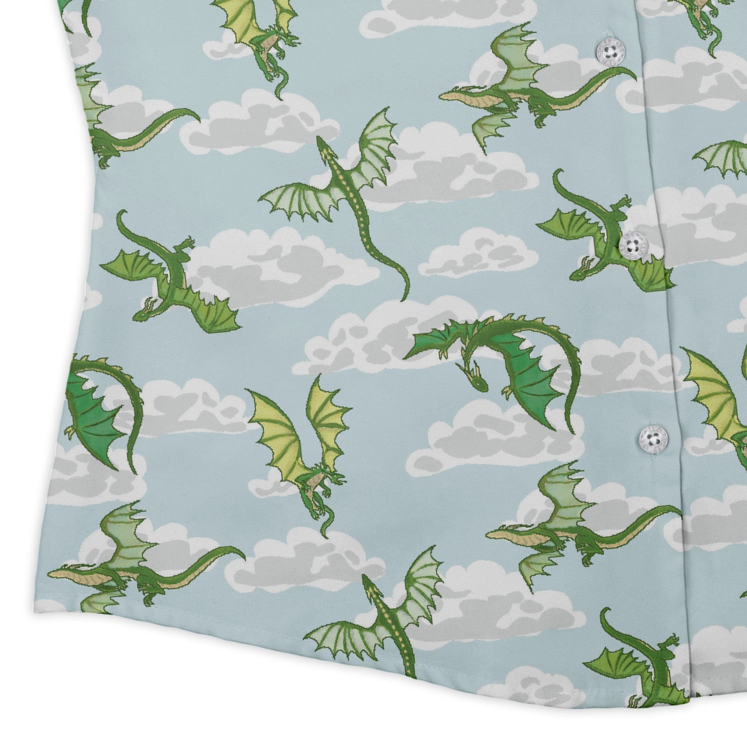 Pixel Dragon Video Game Mist Curvy Button Up Shirt Geek Nerd Designs by Nathan fantasy prints q225