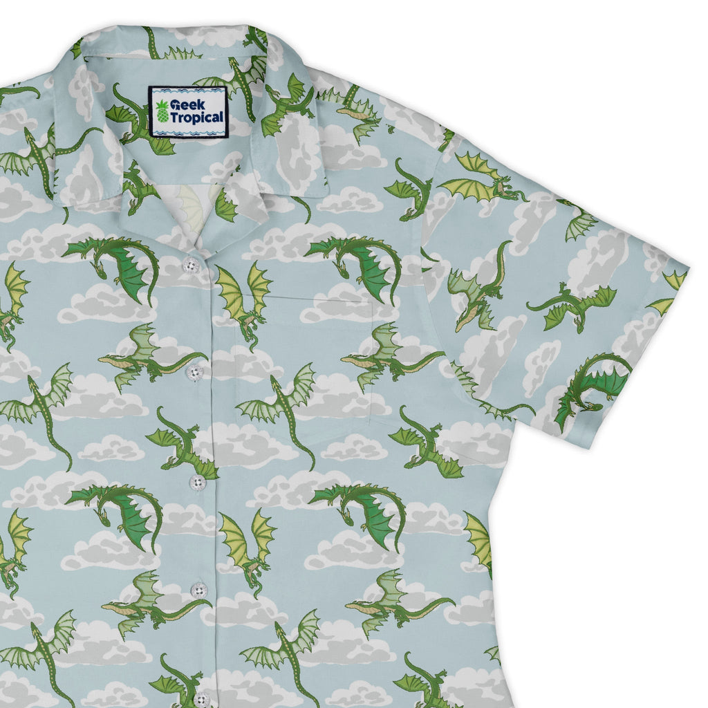Pixel Dragon Video Game Mist Curvy Button Up Shirt Geek Nerd Designs by Nathan fantasy prints q225