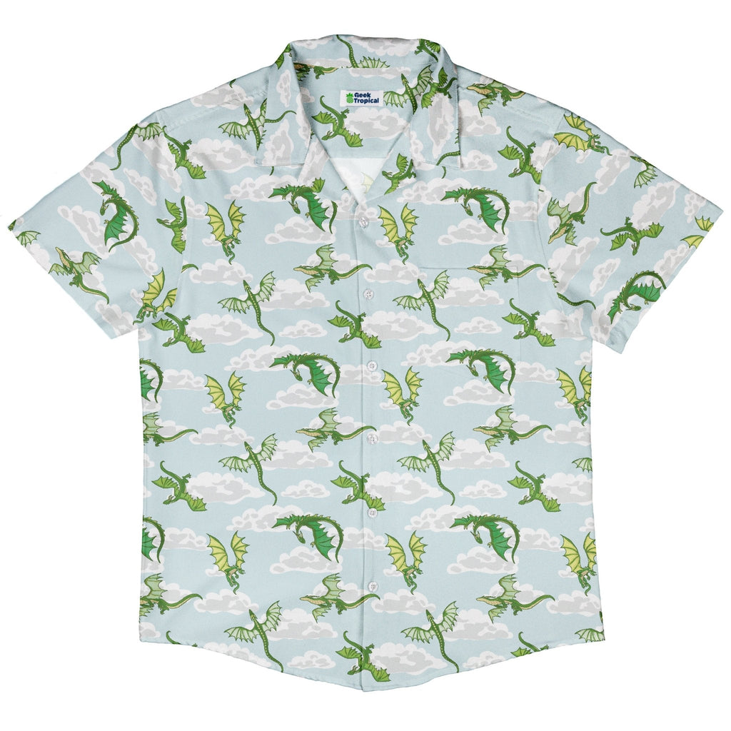 Pixel Dragon Video Game Mist Button Up Shirt Geek Nerd adult sizing Designs by Nathan fantasy prints