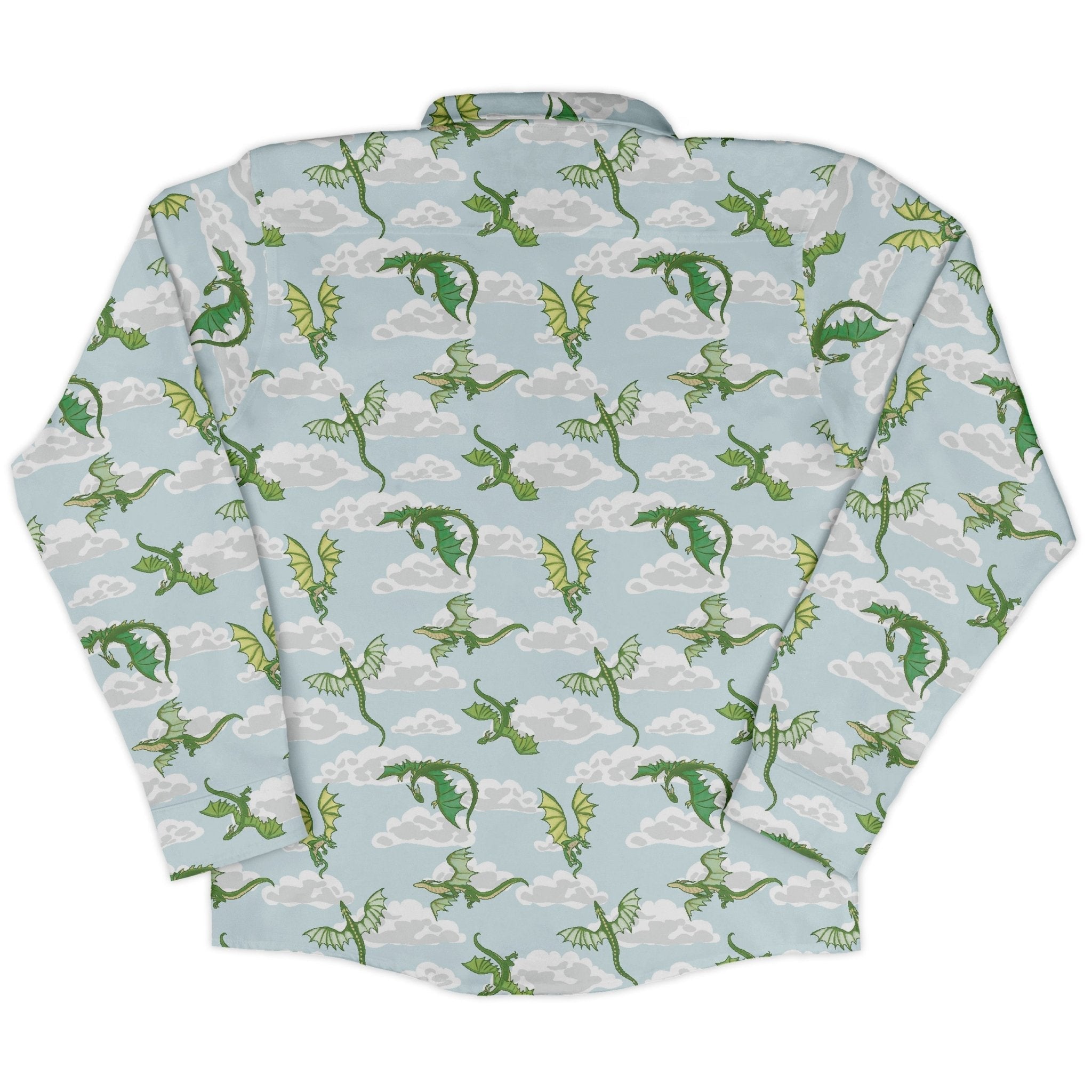 Pixel Dragon Video Game Mist Long Sleeve Button Up Shirt Geek Nerd adult sizing Designs by Nathan fantasy prints