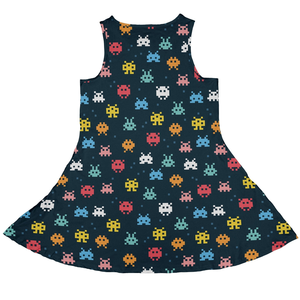 Pixel Monsters Teal Video Game Dress Geek Nerd lx - C video game arcade print