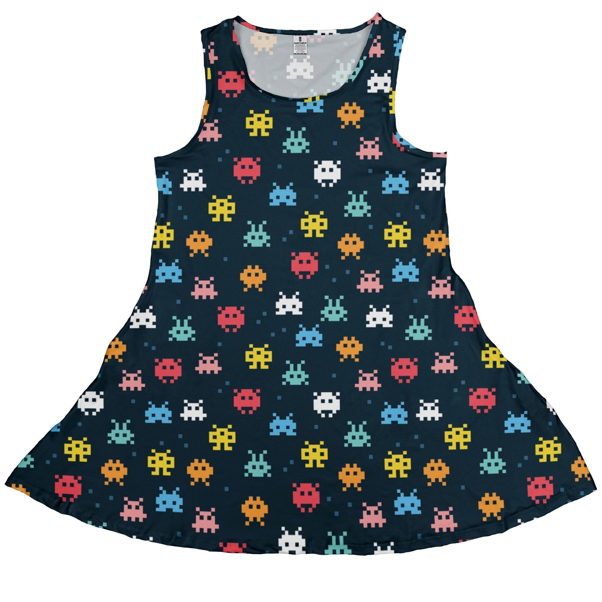 Pixel Monsters Teal Video Game Dress Geek Nerd lx - C video game arcade print