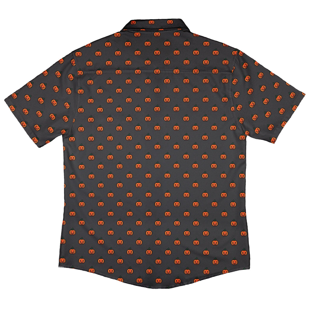 Pixel Pumpkins Button Up Shirt Geek Nerd adult sizing Design by Heather Davenport halloween