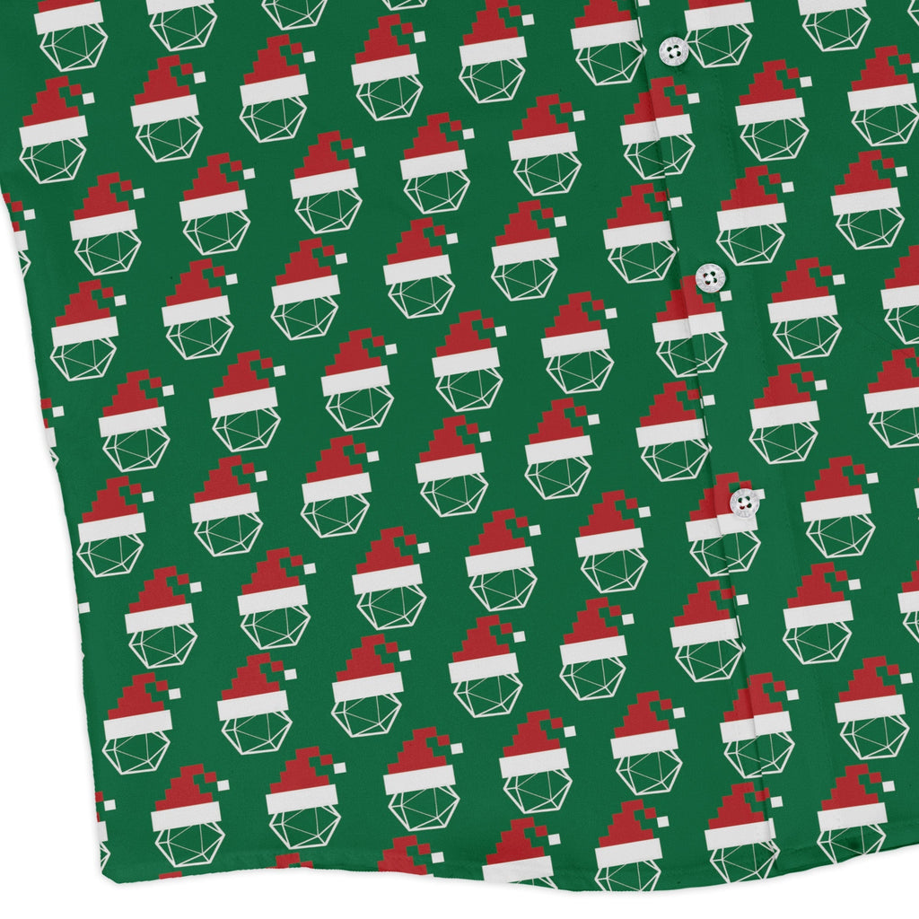 Pixel Santa Hats Dice Long Sleeve Button Up Shirt Geek Nerd adult sizing Christmas Print Design by Heather Davenport
