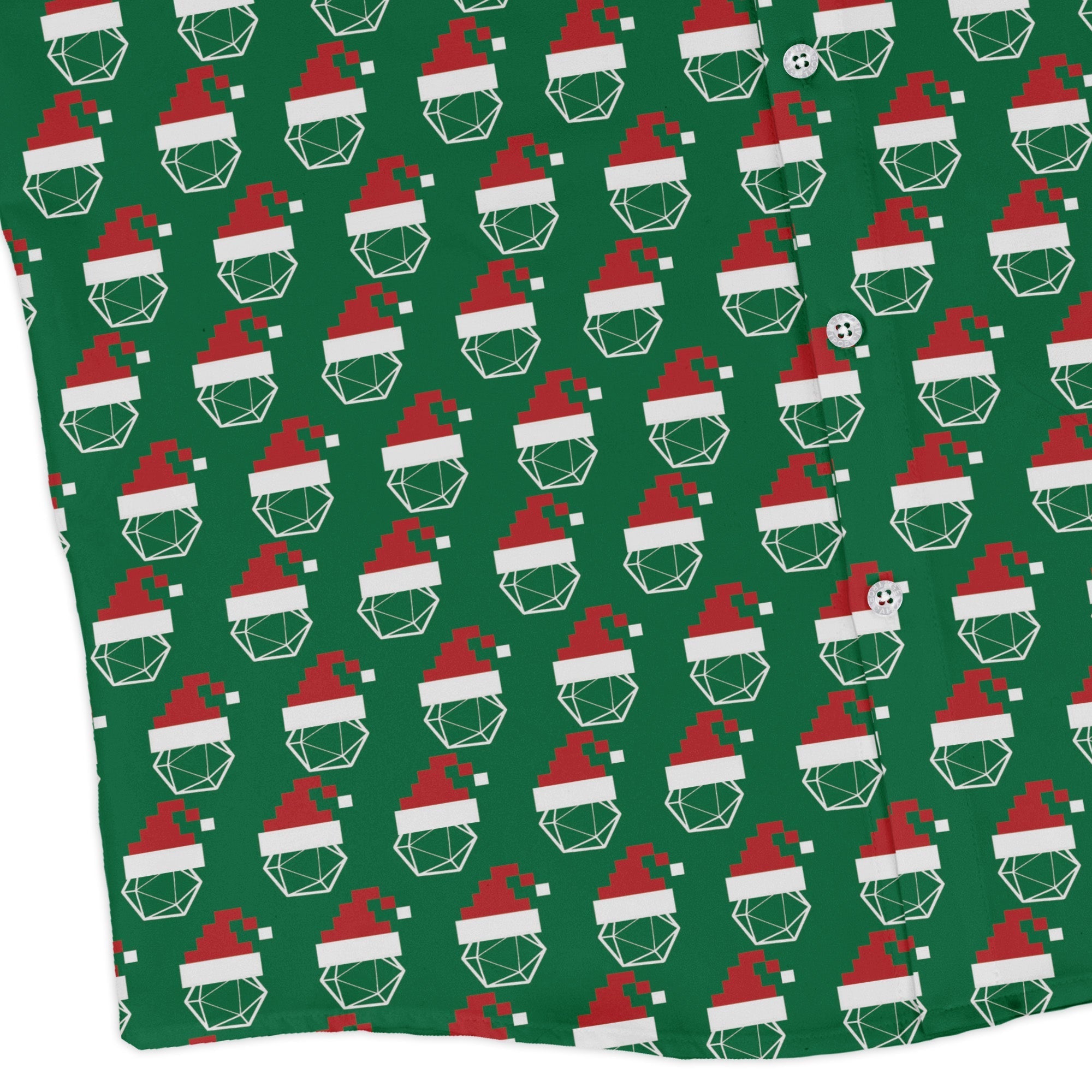 Pixel Santa Hats Dice Long Sleeve Button Up Shirt Geek Nerd adult sizing Christmas Print Design by Heather Davenport