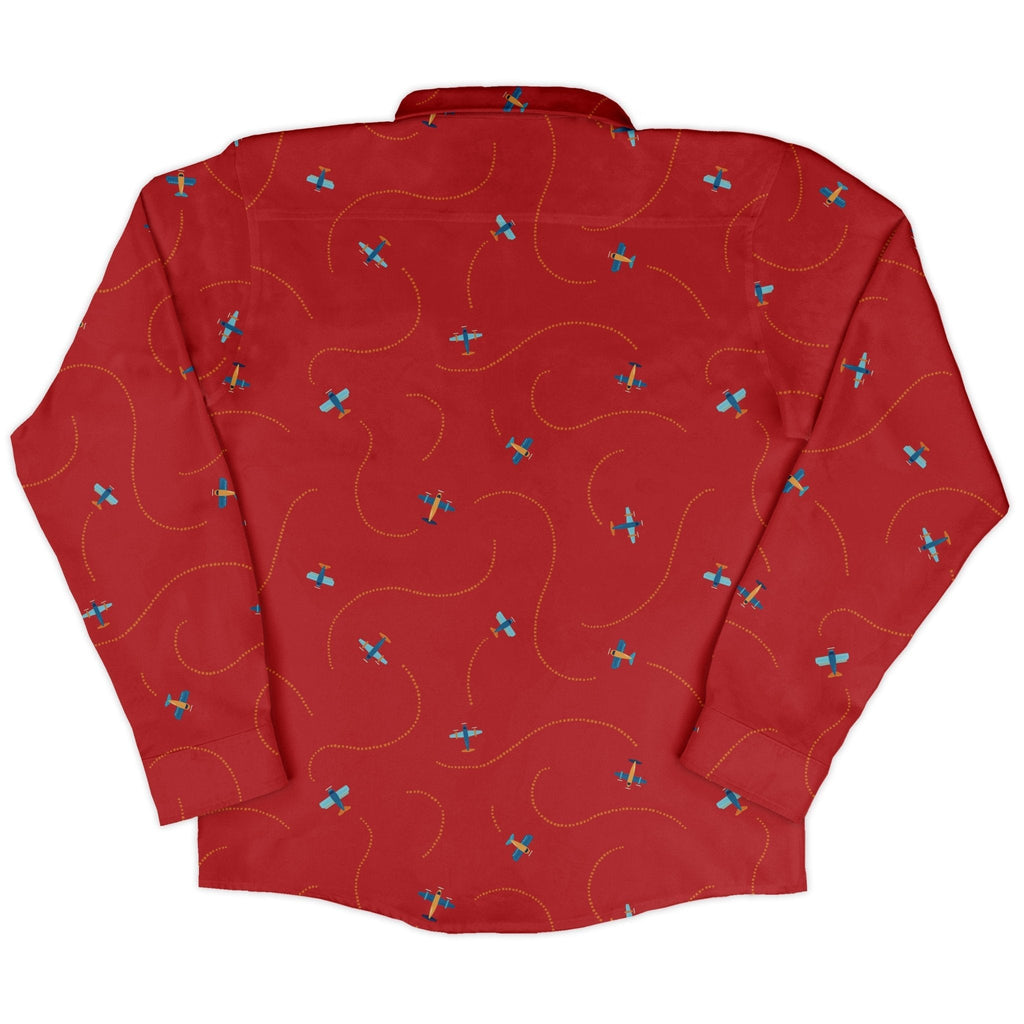 Plane Contrails Long Sleeve Button Up Shirt Geek Nerd adult sizing aviation print Design by Zirkus Design