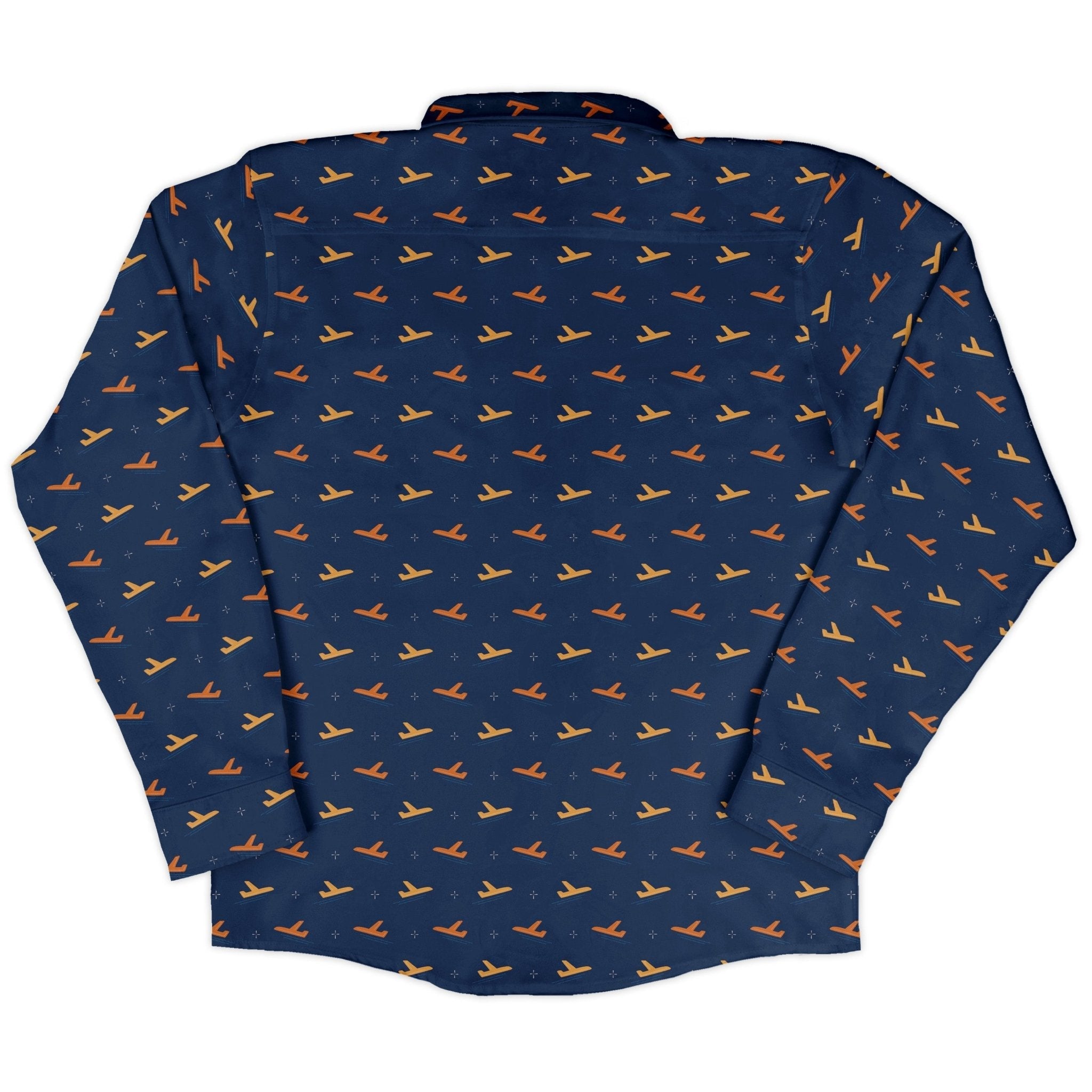 Plane Silhouette Long Sleeve Button Up Shirt Geek Nerd adult sizing aviation print Design by Zirkus Design