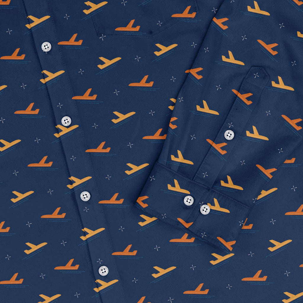 Plane Silhouette Long Sleeve Button Up Shirt Geek Nerd adult sizing aviation print Design by Zirkus Design