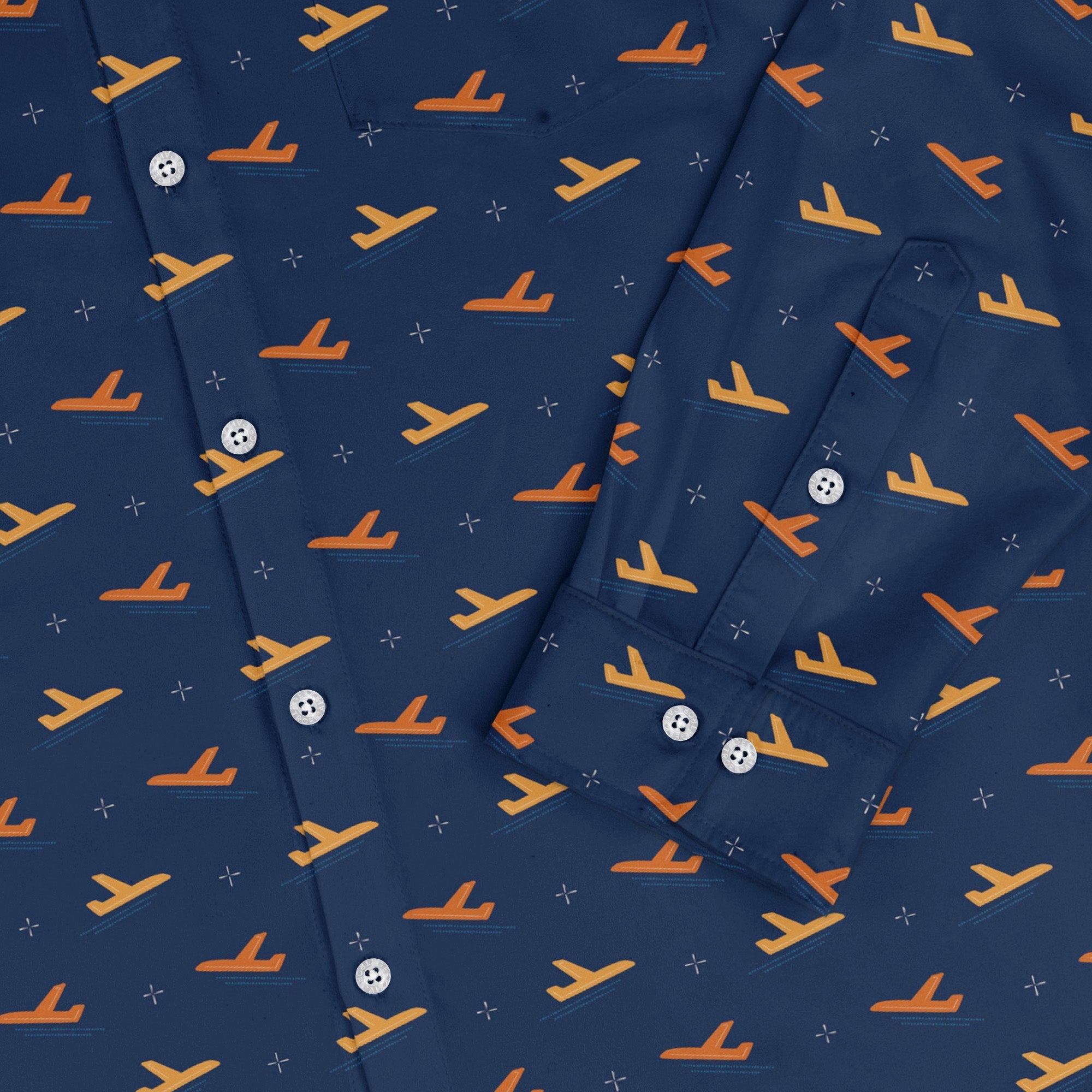 Plane Silhouette Long Sleeve Button Up Shirt Geek Nerd adult sizing aviation print Design by Zirkus Design