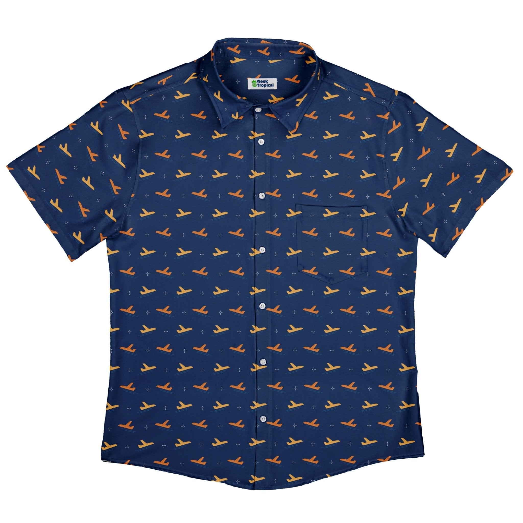 Plane Silhouette Button Up Shirt Geek Nerd adult sizing aviation print Design by Zirkus Design
