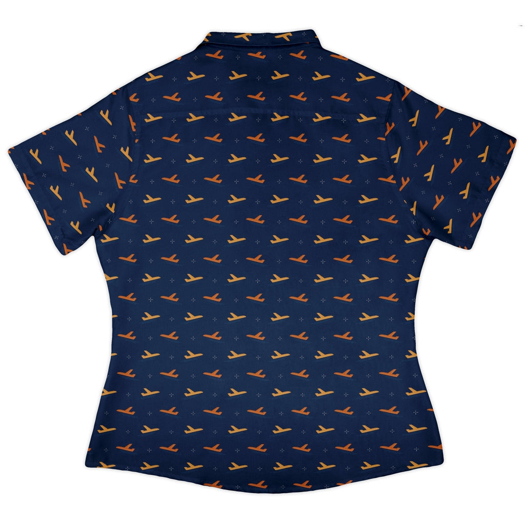 Plane Silhouette Curvy Button Up Shirt Geek Nerd aviation print Design by Zirkus Design q225