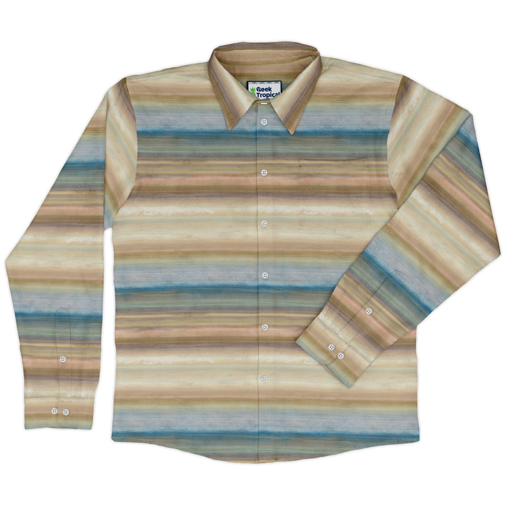 Planet Saturn Space Long Sleeve Button Up Shirt Geek Nerd adult sizing Designs by Nathan FLOW DESC WRITING
