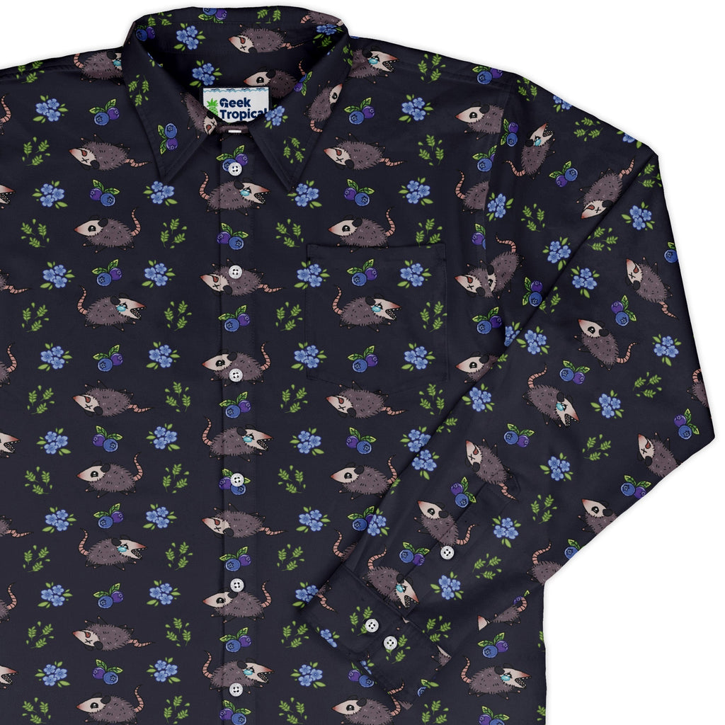 Playing Possum Long Sleeve Button Up Shirt Geek Nerd 0925 adult sizing All Adult Button Up Shirts