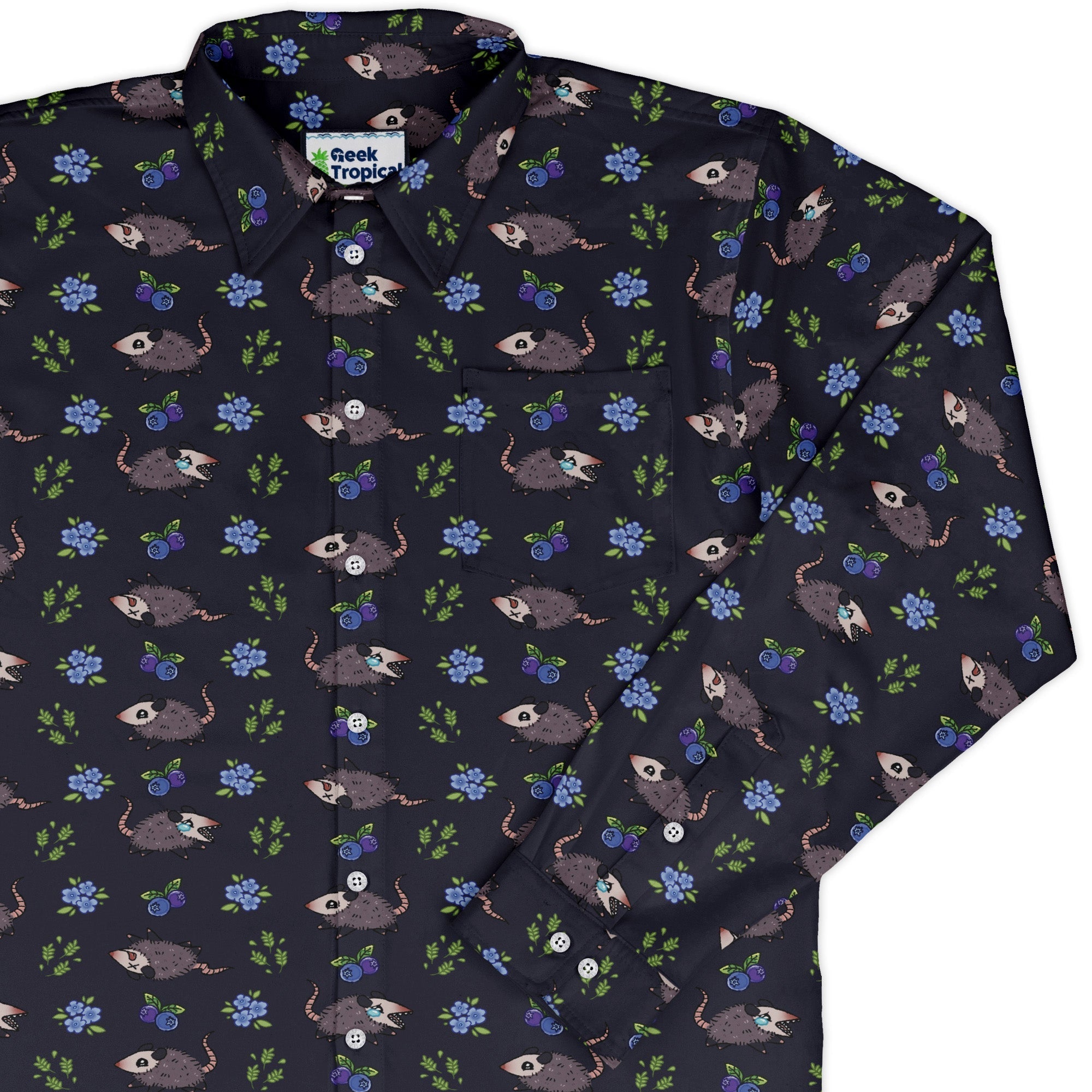 Playing Possum Long Sleeve Button Up Shirt Geek Nerd 0925 adult sizing All Adult Button Up Shirts