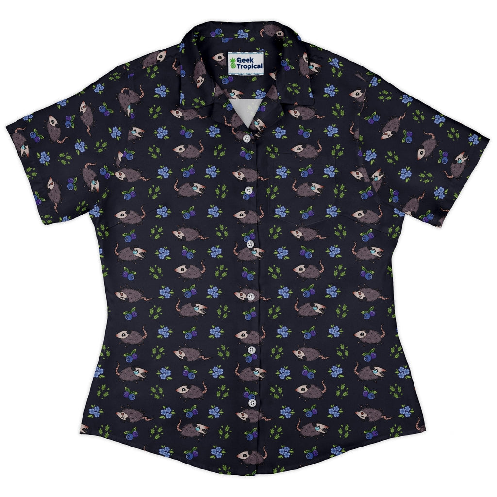 Playing Possum Curvy Button Up Shirt Geek Nerd 0925 All Adult Button Up Shirts Animal Patterns