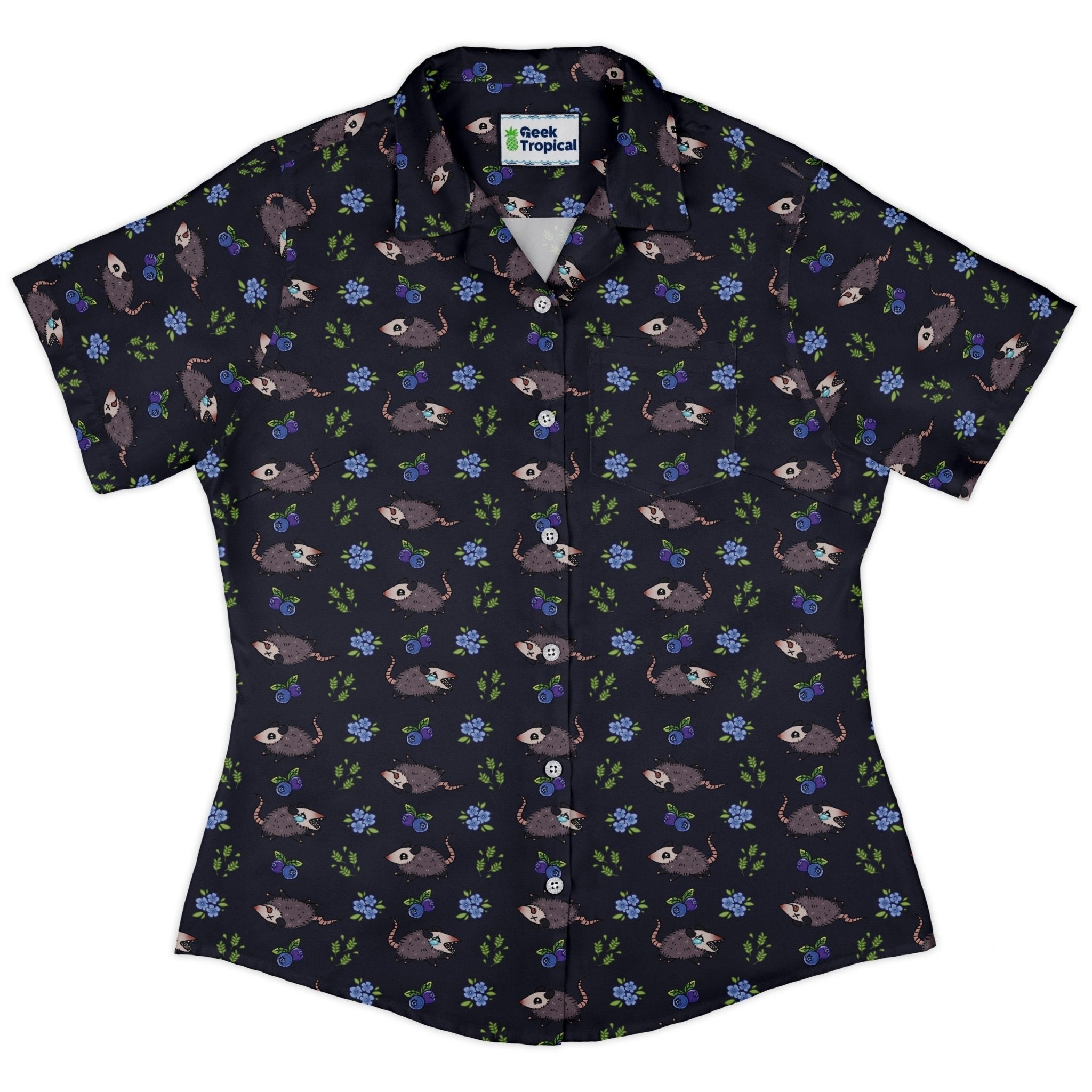 Playing Possum Curvy Button Up Shirt Geek Nerd 0925 All Adult Button Up Shirts Animal Patterns