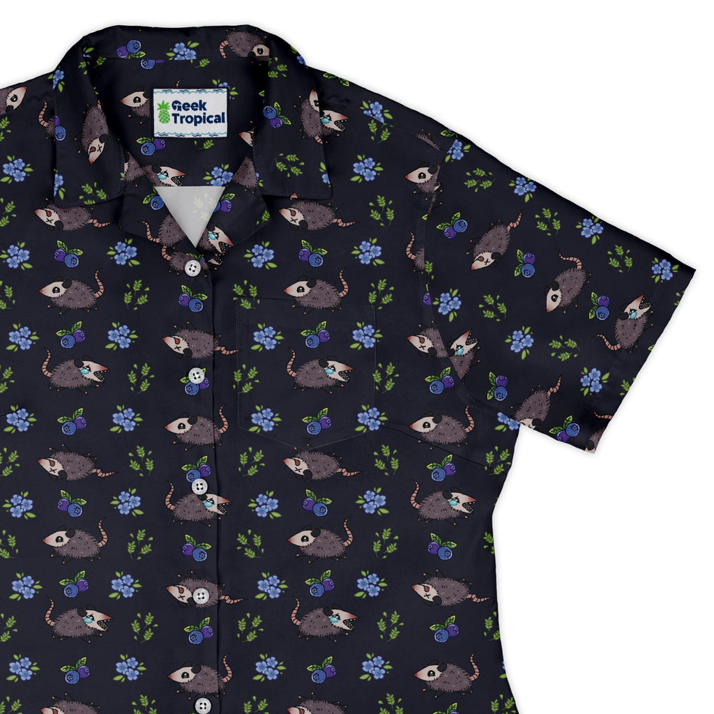Playing Possum Curvy Button Up Shirt Geek Nerd 0925 All Adult Button Up Shirts Animal Patterns