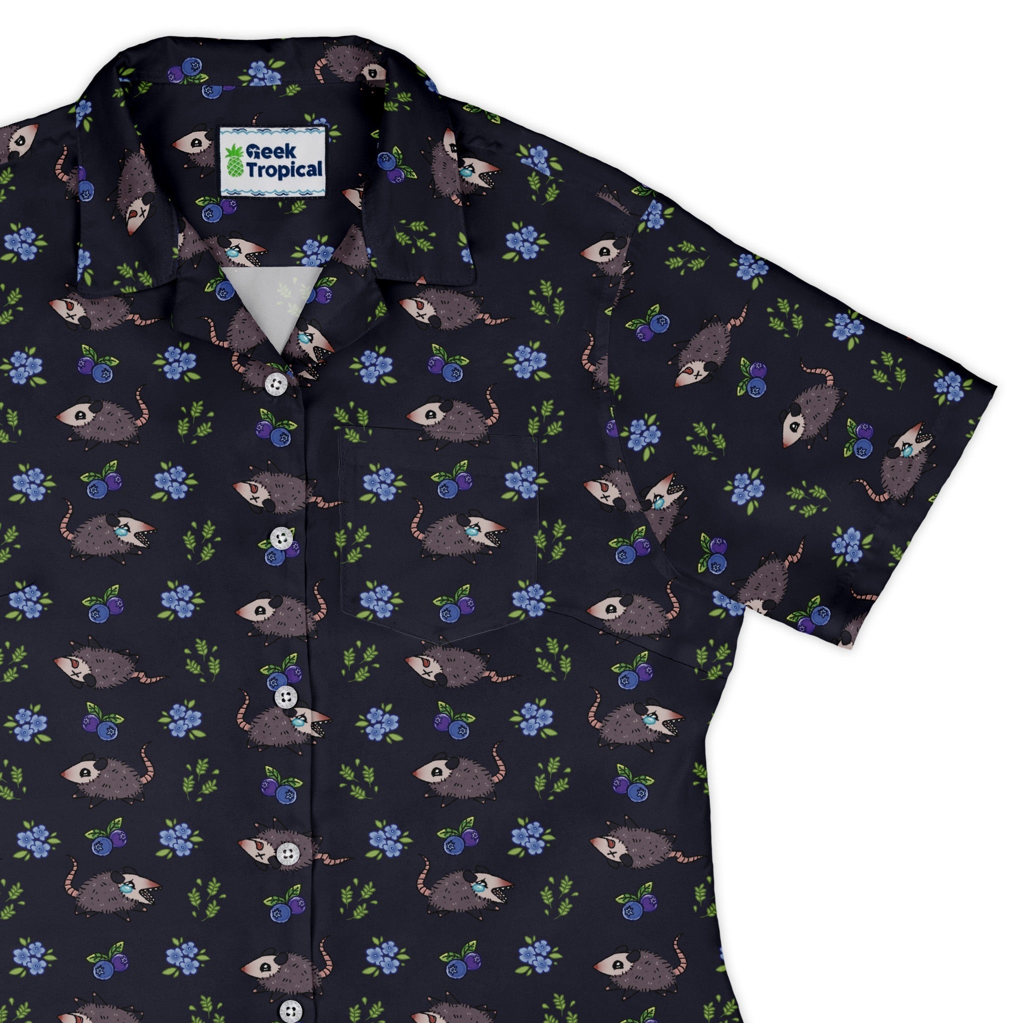 Playing Possum Curvy Button Up Shirt Geek Nerd 0925 All Adult Button Up Shirts Animal Patterns