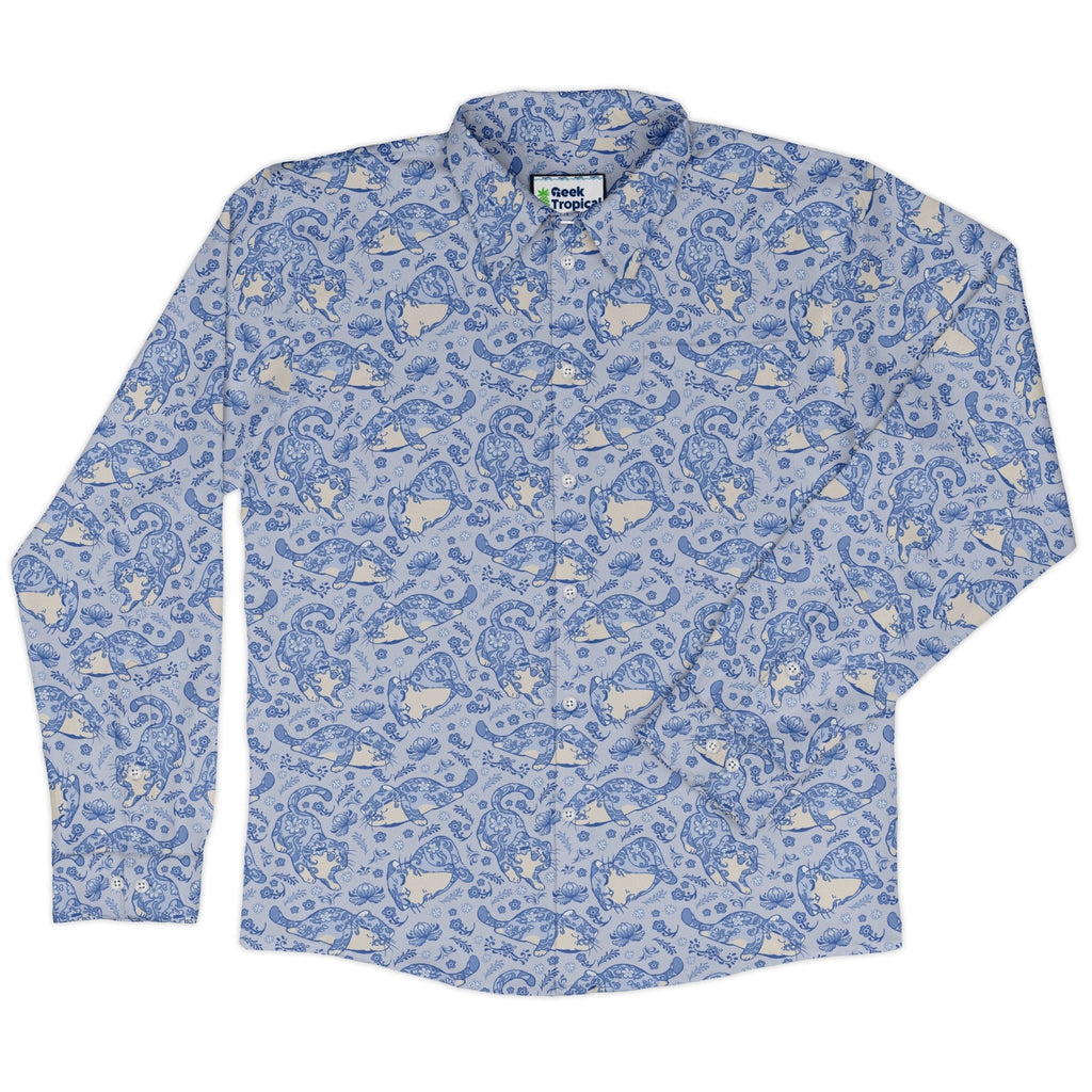 Porcelain Tigers Long Sleeve Button Up Shirt Geek Nerd 0925 adult sizing All Adult Button Up Shirts