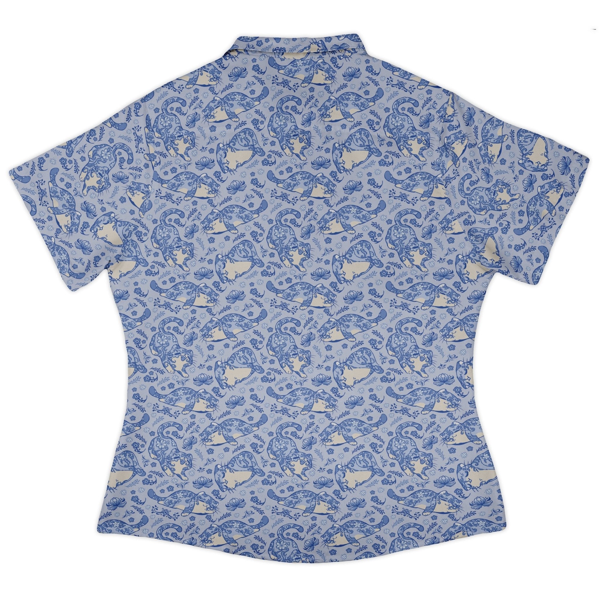 Porcelain Tigers Curvy Button Up Shirt Geek Nerd 0925 All Adult Button Up Shirts Animal Patterns