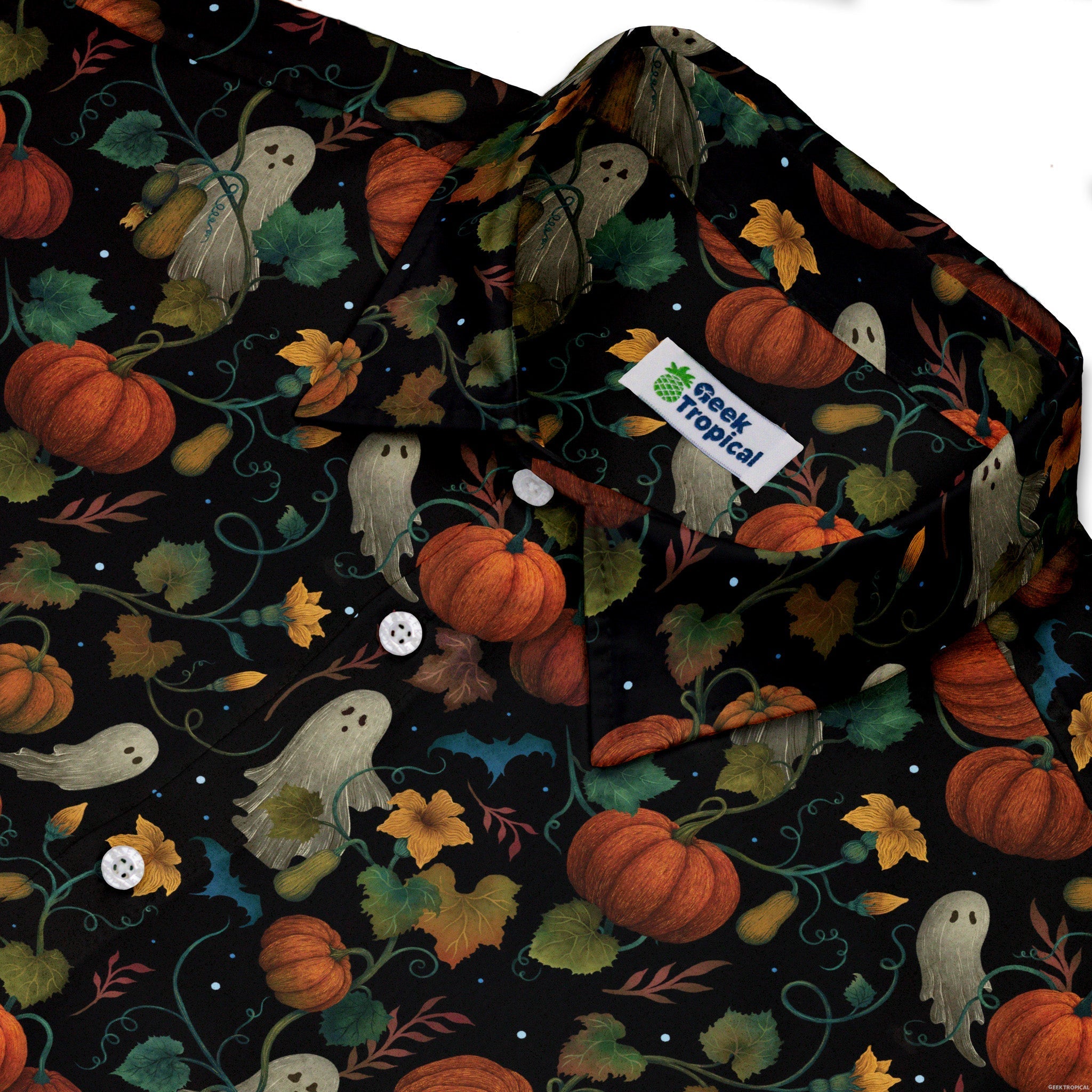 Pumpkin Ghosts Button Up Shirt Geek Nerd 0925 adult sizing All Adult Button Up Shirts