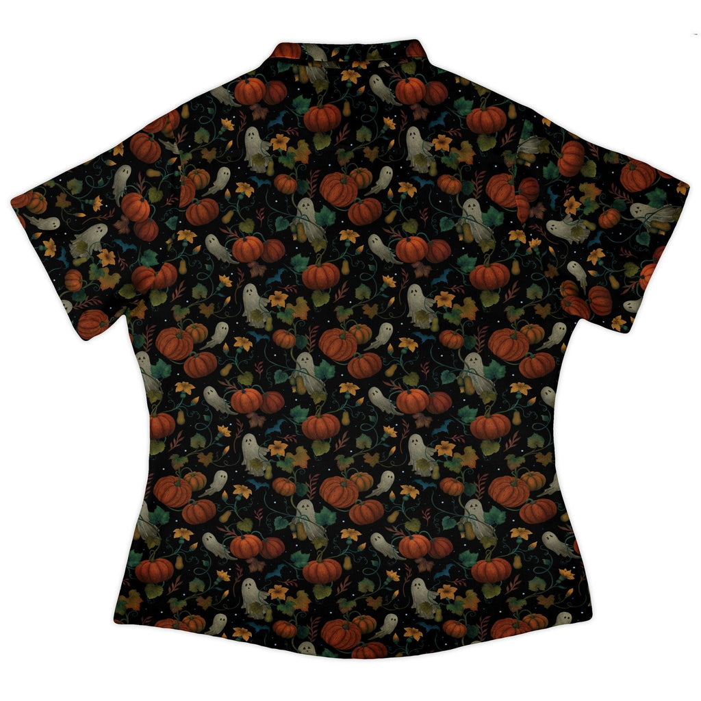 Pumpkin Ghosts Curvy Button Up Shirt Geek Nerd 0925 All Adult Button Up Shirts Botany Print