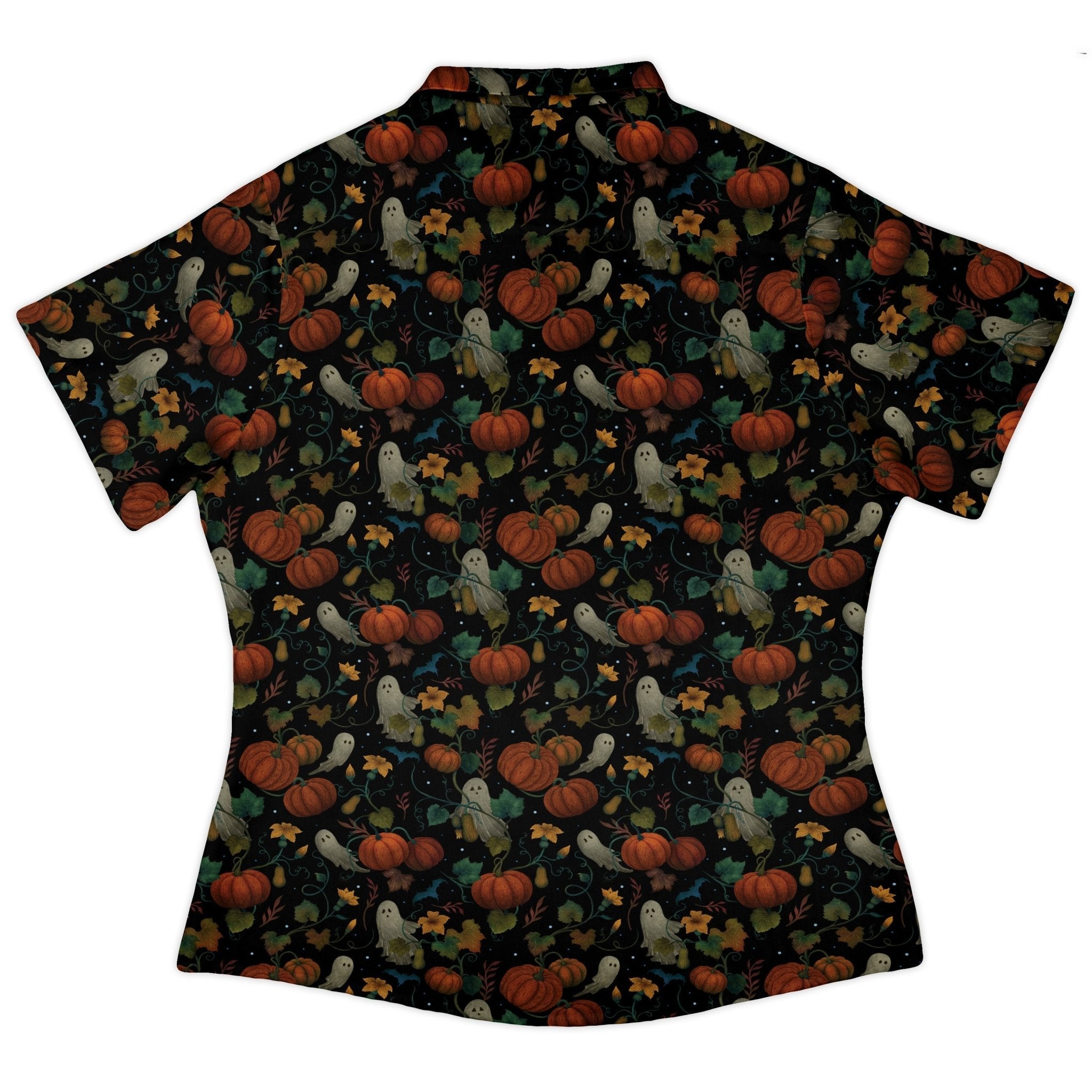 Pumpkin Ghosts Curvy Button Up Shirt Geek Nerd 0925 All Adult Button Up Shirts Botany Print