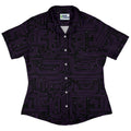 Purple Computer Circuit Board Curvy Button Up Shirt Geek Nerd computer print women
