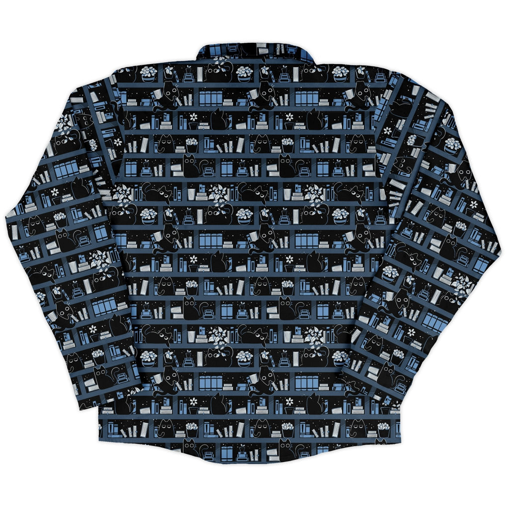 Purrrfect Library Long Sleeve Button Up Shirt Geek Nerd 0925 adult sizing All Adult Button Up Shirts