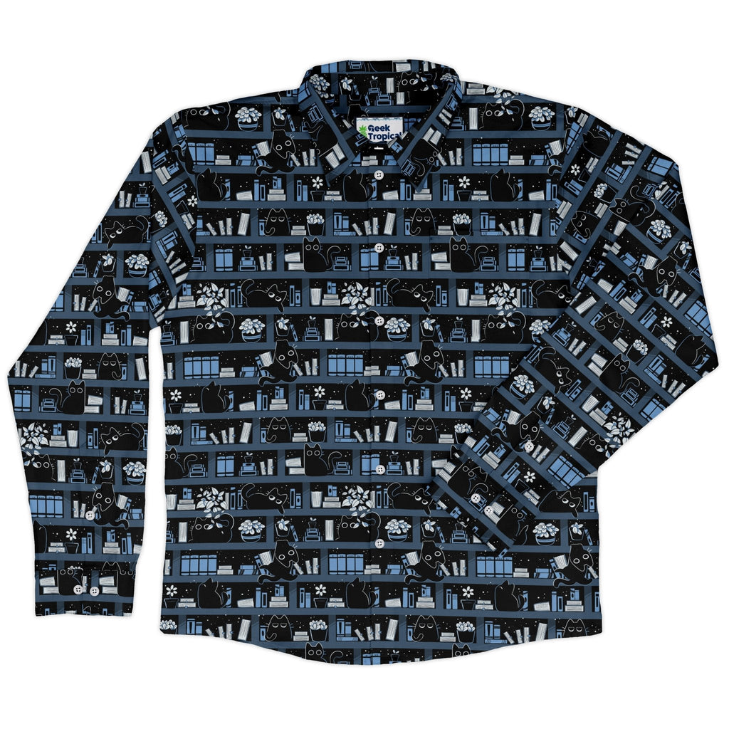 Purrrfect Library Long Sleeve Button Up Shirt Geek Nerd 0925 adult sizing All Adult Button Up Shirts
