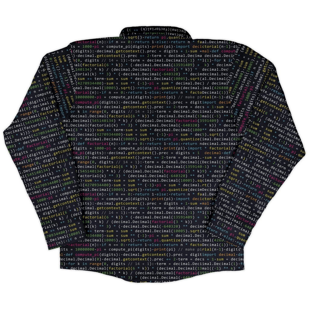 Python Pi Long Sleeve Button Up Shirt Geek Nerd adult sizing computer print FLOW DESC WRITING