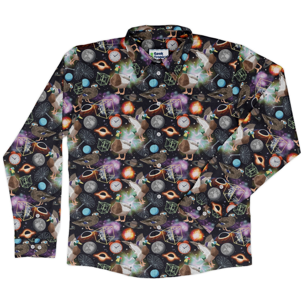 Quacktum Physics Long Sleeve Button Up Shirt Geek Nerd 0925 adult sizing All Adult Button Up Shirts