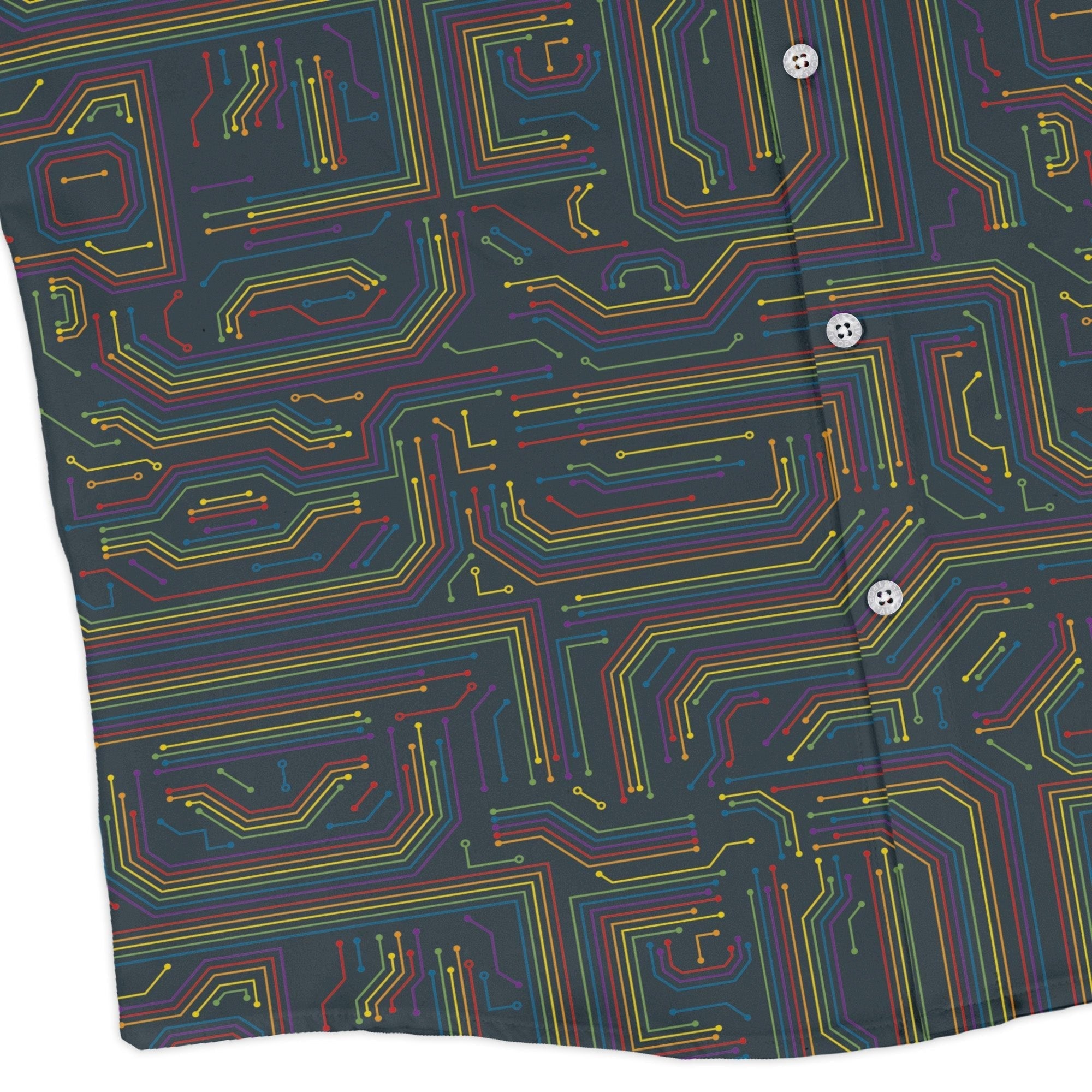 Rainbow Computer Circuit Board Long Sleeve Button Up Shirt Geek Nerd adult sizing computer print FLOW DESC WRITING