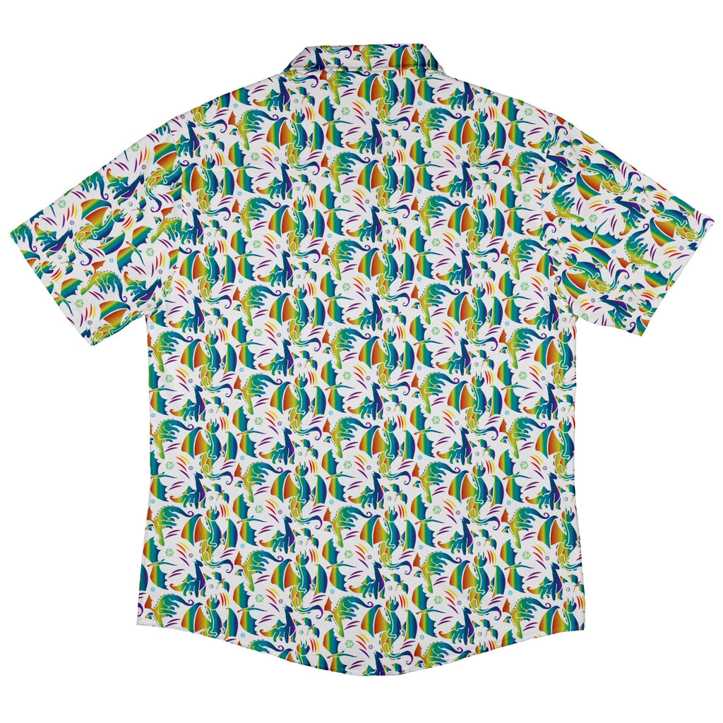 Rainbow Dragons DND Dice White Button Up Shirt - adult sizing - Animal Patterns - Design by Heather Davenport