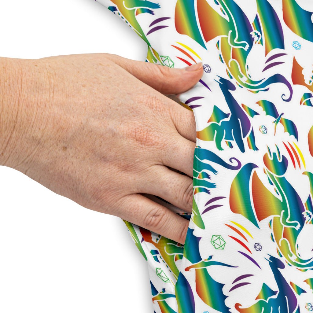 Rainbow Dragons Dnd Dice White Dress Geek Nerd Animal Patterns Design by Heather Davenport dnd & rpg print