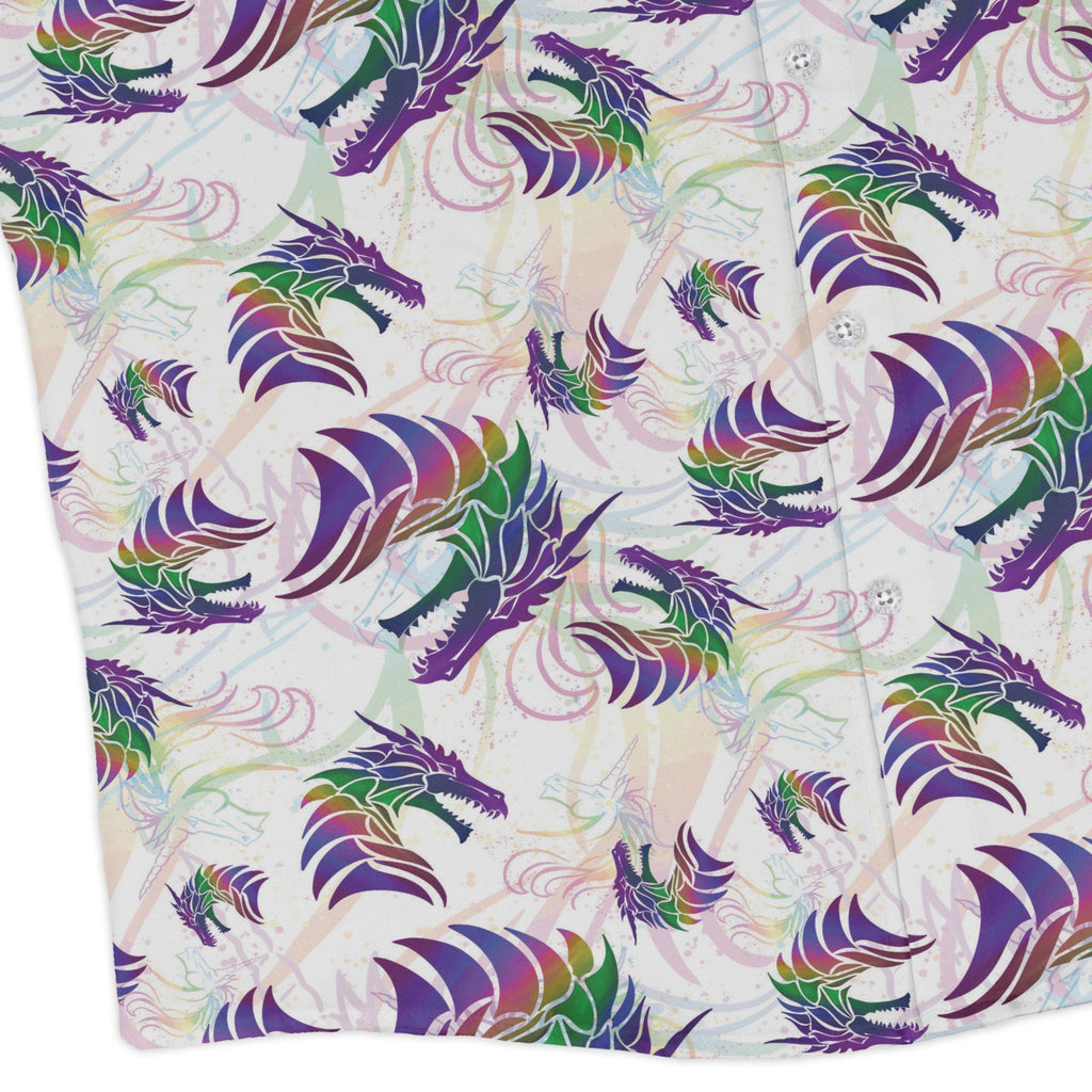 Rainbow Dragons and Unicorns Long Sleeve Button Up Shirt Geek Nerd adult sizing Animal Patterns Designed by Rose Khan