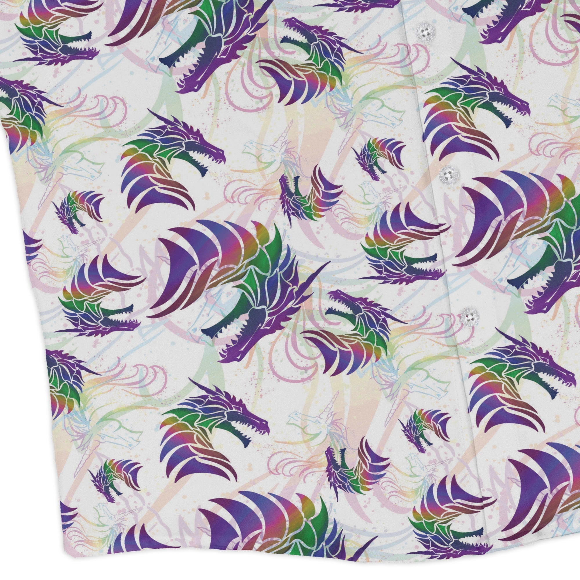 Rainbow Dragons and Unicorns Long Sleeve Button Up Shirt Geek Nerd adult sizing Animal Patterns Designed by Rose Khan