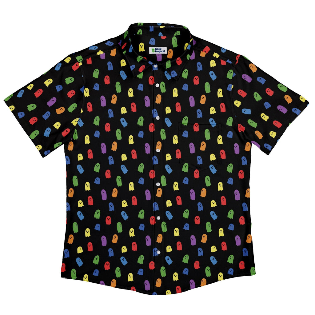 Rainbow Kawaii Ghosts Button Up Shirt Geek Nerd 0925 adult sizing All Adult Button Up Shirts