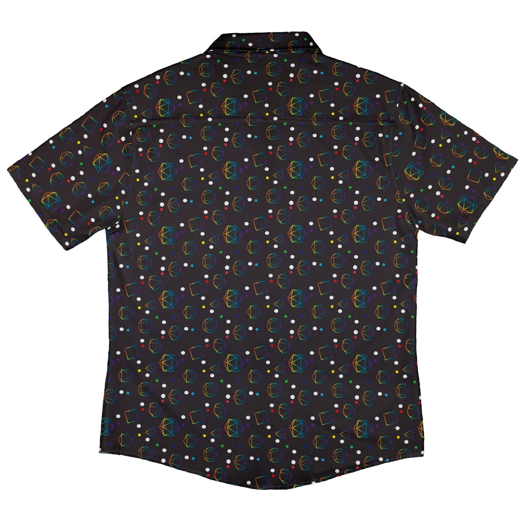 Rainbow LGBTQ+ Pride DND Dice Button Up Shirt - adult sizing - Design by Heather Davenport - dnd & rpg print