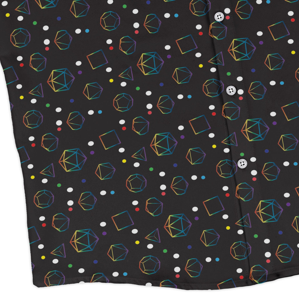 Rainbow LGBTQ+ Pride Dnd Dice Long Sleeve Button Up Shirt Geek Nerd adult sizing Design by Heather Davenport dnd & rpg print
