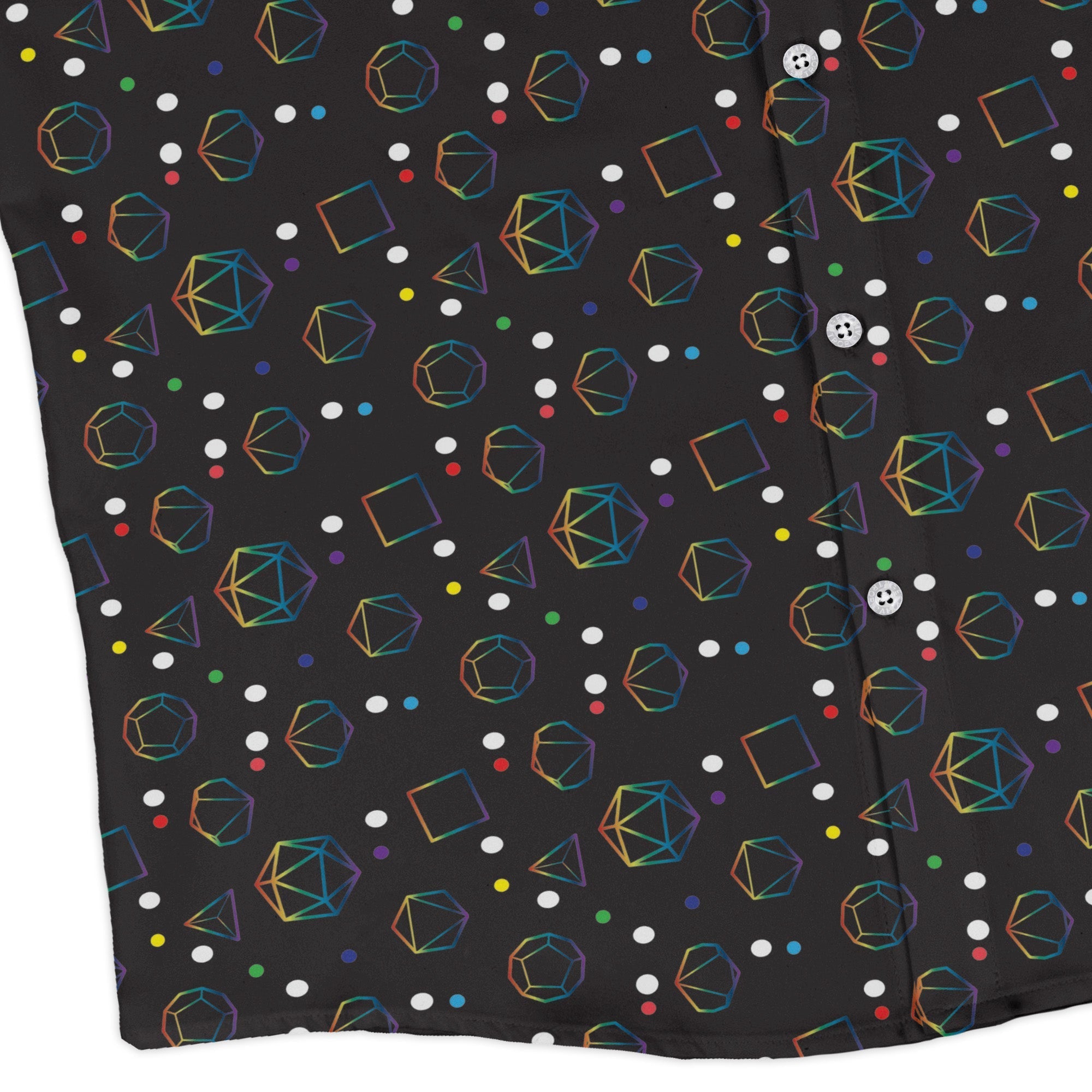 Rainbow LGBTQ+ Pride Dnd Dice Long Sleeve Button Up Shirt Geek Nerd adult sizing Design by Heather Davenport dnd & rpg print