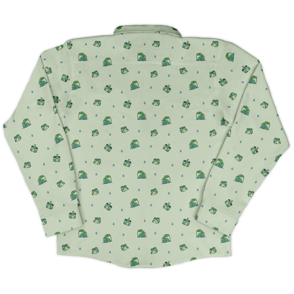 Raining Frogs Pastel Green Long Sleeve Button Up Shirt Geek Nerd adult sizing Animal Patterns Anime