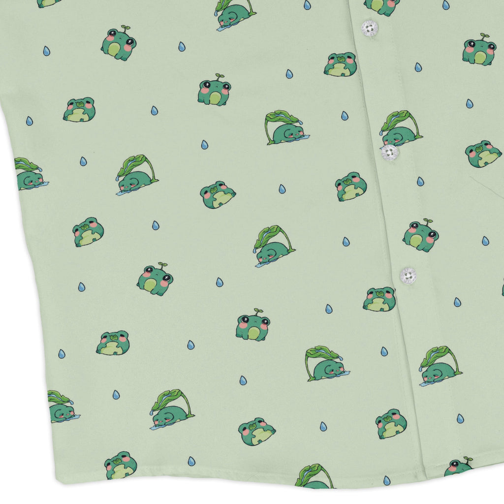 Raining Frogs Pastel Green Long Sleeve Button Up Shirt Geek Nerd adult sizing Animal Patterns Anime