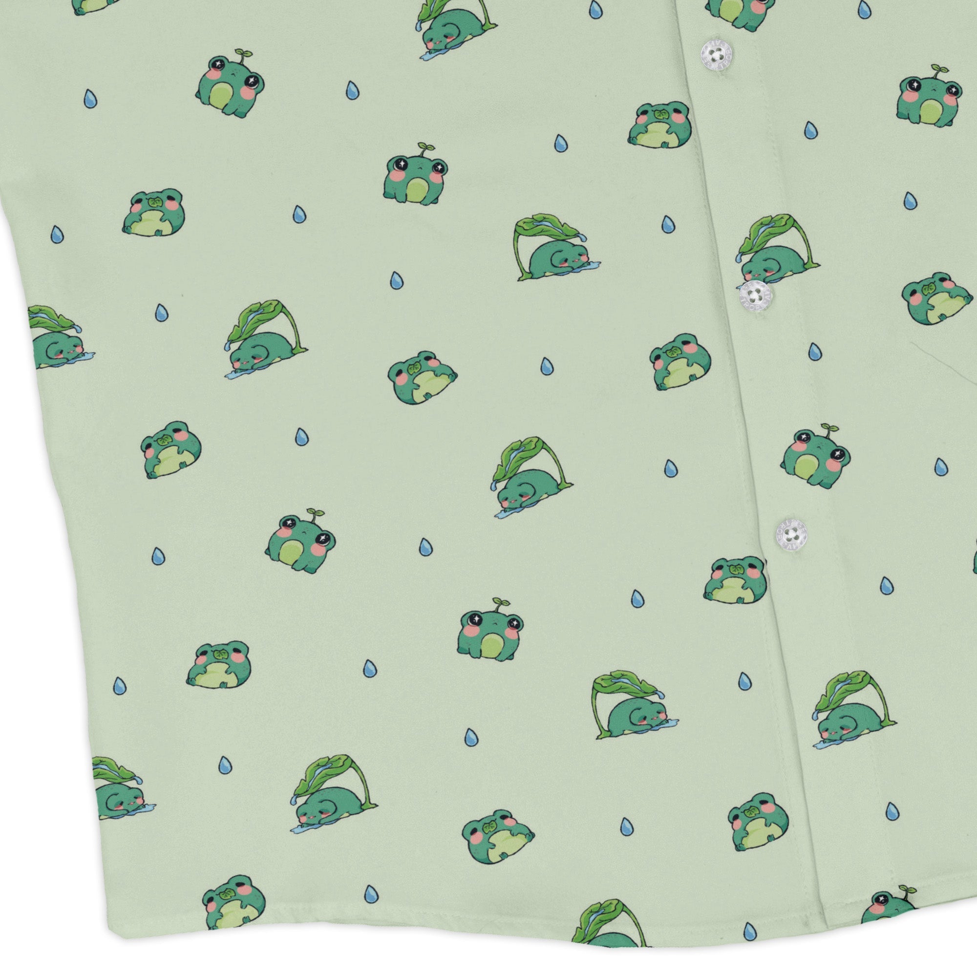 Raining Frogs Pastel Green Long Sleeve Button Up Shirt Geek Nerd adult sizing Animal Patterns Anime