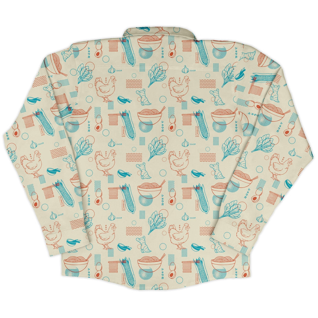 Ramen Recipe Japanese Long Sleeve Button Up Shirt Geek Nerd adult sizing Anime Design by Tobe Fonseca