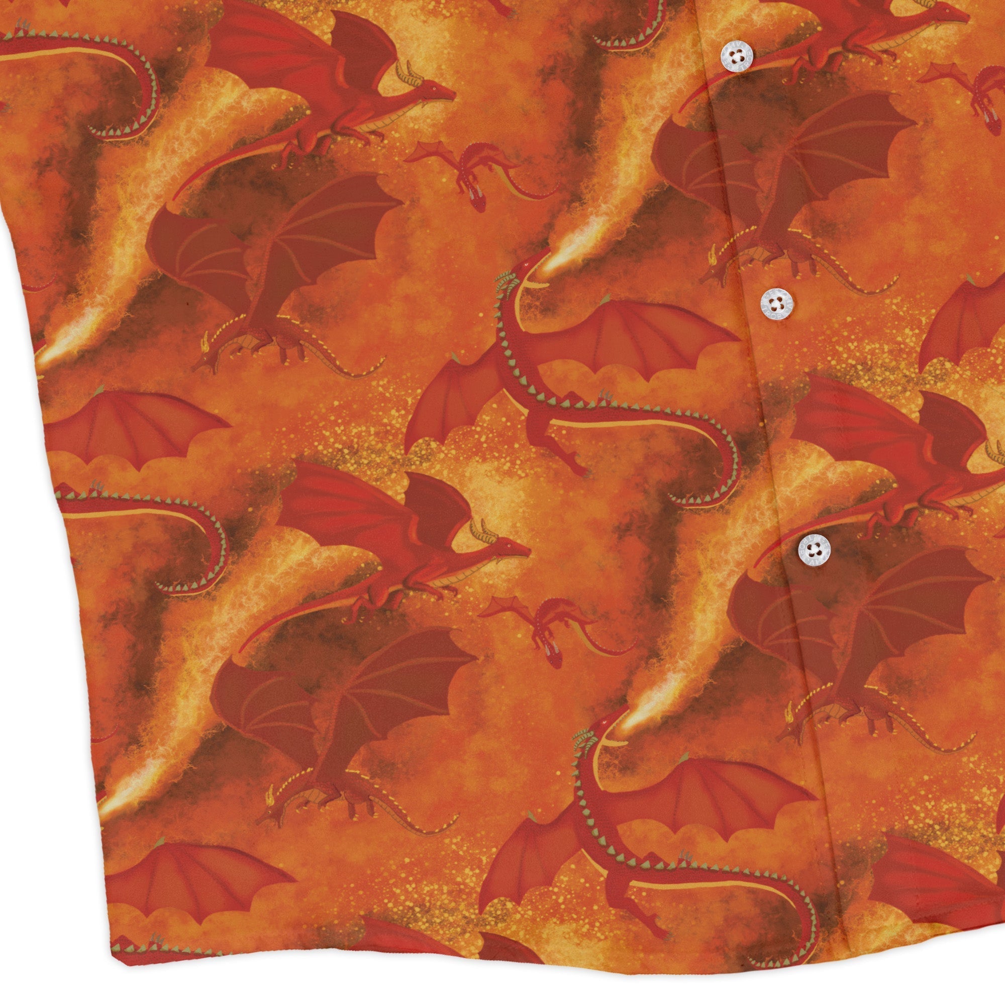 Red Dragon Fire Dnd Long Sleeve Button Up Shirt Geek Nerd adult sizing Animal Patterns Designs by Nathan
