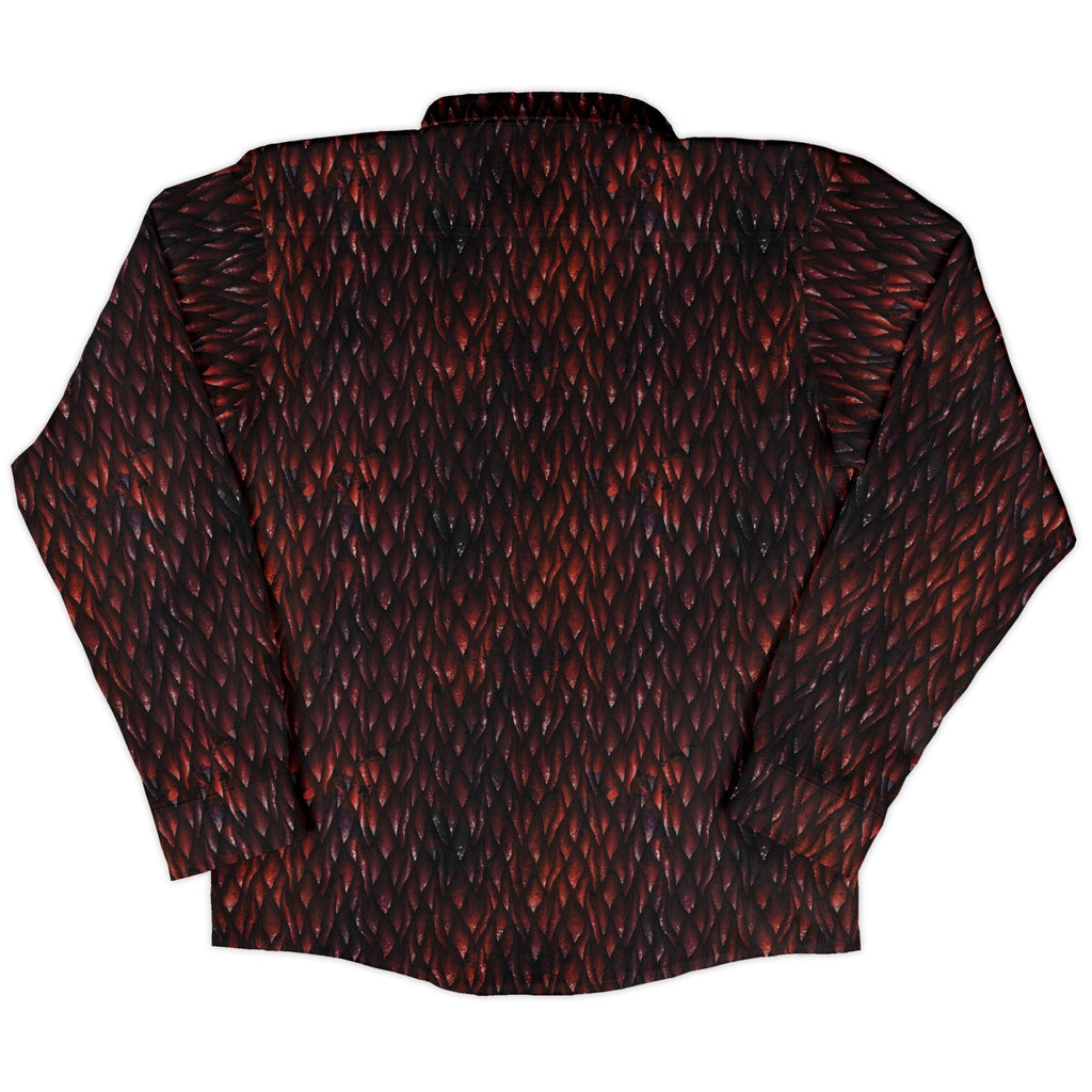 Red Dragon Scales Dnd Long Sleeve Button Up Shirt Geek Nerd adult sizing dnd & rpg print Fantasy Prints